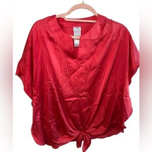 Chicos - Womens Tie Front Chiffon Blouses V Neck Batwing Short Sleeve